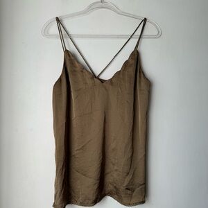 Intimately Free People Olive Green Sensual Satin Scallop Deep V Cami S